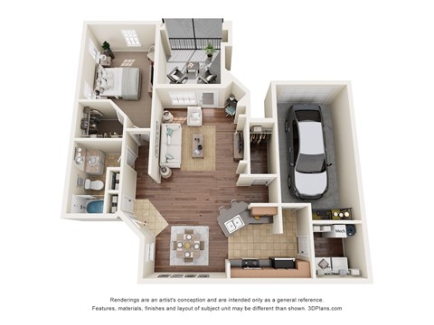 Floor plan for 1 bed, 1 bath, 956 sqft